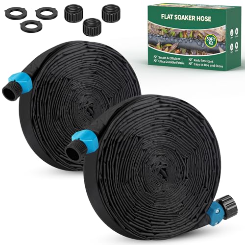 Soaker Hose 100ft (50ft*2), Heavy Duty Garden Hose for DIY Irriga...