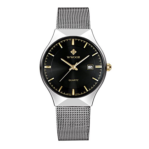 Women 's Watches Ultra Thinステンレススチールクォーツウォッチメッシュバンド腕時計日付wr-8016 (ブラック)