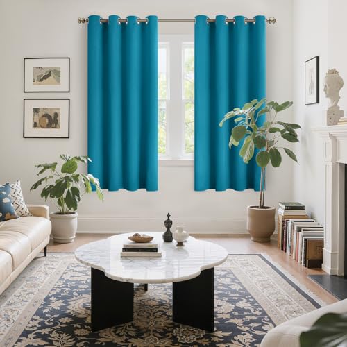 Image of YoungsTex Blackout Curtains for Bedroom - Thermal Insulated with Grommet Top Room Darkening Window Curtains for Living Room, 2 Panels, Peacock Blue, 52 x 63 Inch