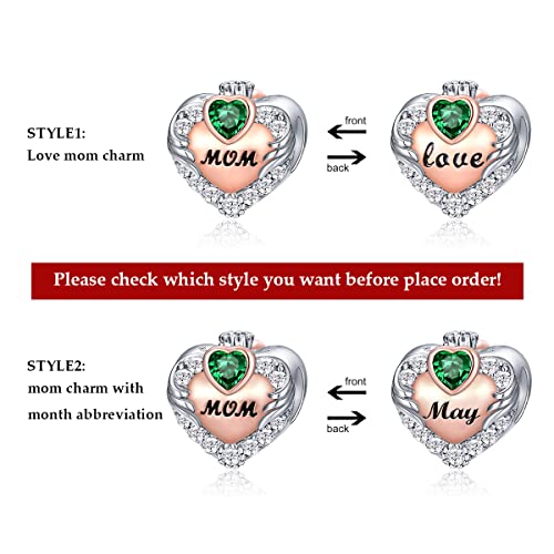 FOREVER QUEEN Birthstone Charm for Bracelet 925 Sterling Silver Rose Gold Love Heart Mom Charms Bead for Bracelet, Best Birthday Valentine's Mother's Day Gift for Mom With Jewelry Box2