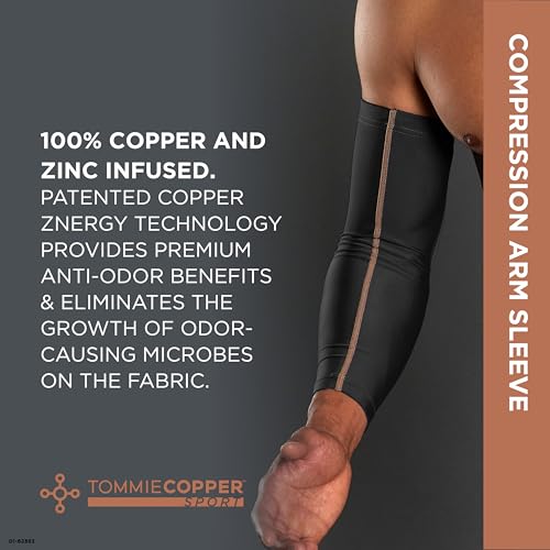 Tommie Copper Arm Compression Sleeve (L/XL, Black), 100% Copper & Zinc Infused Non-Slip Arm Sleeves, Patented Copper Znergy Fabric, Anti-Odor Benefits, Breathable Design3