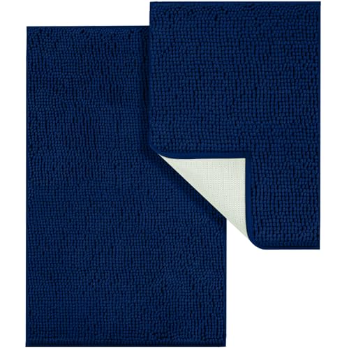 LINLA Bathroom Rugs Sets 2 Piece, Absorbent Chenille Bath Mat, Navy Blue by LINLA - Used condition - US$16.19