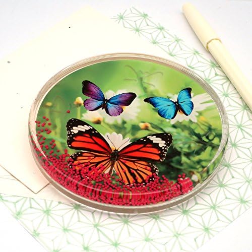 Canplow Crystal Look 4-inch Coaster,Paperweights, Make a Fun to Rotate,Colorful Butterfly,Flowers,Garden