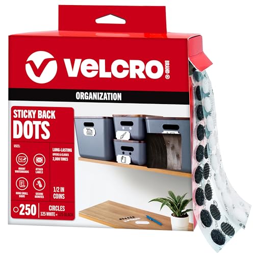 Image of VELCRO Brand Dots with Adhesive | 250 Sets White and Black Assorted | Preschool Classroom Must Haves | Sticky Back Circles Perfect for Teachers | 1 /2 Inch Round Tape (VEL-40031-USA)