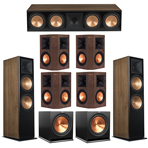 Klipsch 7.2 Walnut System with 2 RF-7 III Floorstanding Speakers, 1 RC-64 III Center Speaker, 4 Klipsch RP-250S Surround Speakers, 2 Klipsch R-115SW Subwoofers