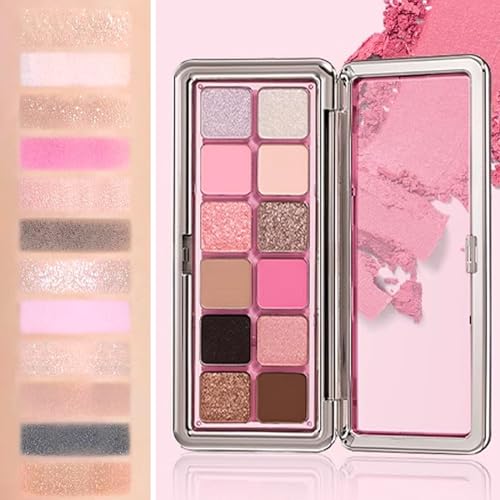 Pink Eyeshadow Palettes Silver Smoky, Black Gray Shimmer Eye Shadow Blush Palette, Cool Make-Up Gifts for Women Glitter Make up Set, Festival Eyeshadows 12 Colour, Long Lasting Highly Pigmented - Image 4