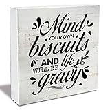 Rustic Mind Your Own Biscuits and Life will Be Gravy Wood Box Sign Funny Kitchen Wooden Box Sign Farmhouse Home Kitchen Desk Shelf Decor (5 X 5 Inch)