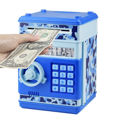 HUSAN Ótimo brinquedo de presente para crianças, cofrinhos eletrônicos, mini caixa eletrônico de moedas para crianças, estojo com senha (Como azul)