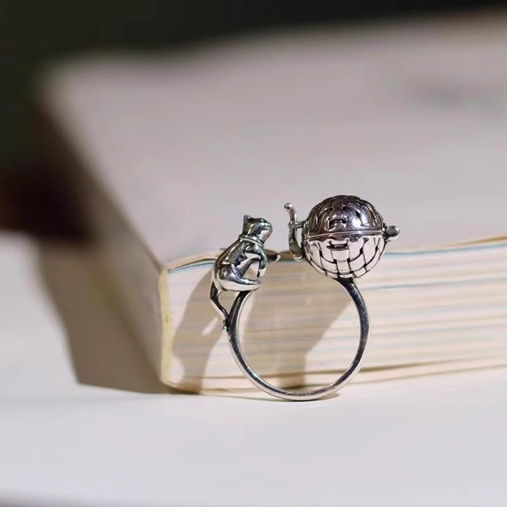 Anillo único para gato, de aromaterapia, con dedo, abierto, ajustable, lindo y travieso, a la moda, portátil, mini medallón, accesorios, joyería, cumpleaños, Navidad, para mujeres, hombres, 6