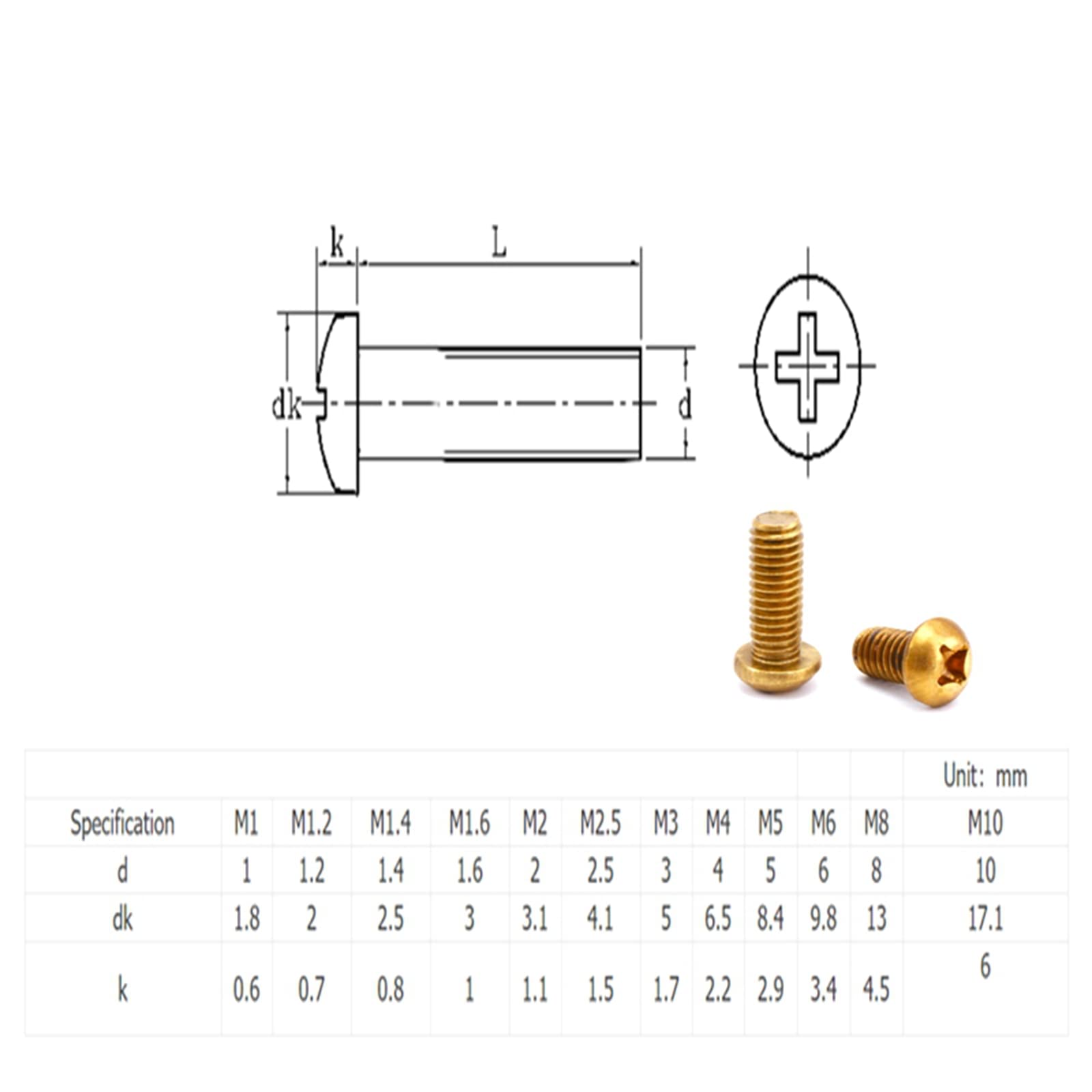 Viti In Ottone Testa Tonda Per Macchinari – DIN84, Misure Metriche M2-M6, Confezione Multipla