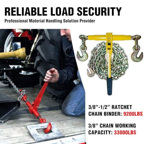 Image of Ratchet Chain Binders - Heavy Duty 3 /8 inch -1 /2 inch Load Binders with Grab Hooks,9200 lbs Working Load Limit,4-Pack,for Grade 70 Transport Chains,Ideal for Towing,Hauling, and Flatbed Trailers