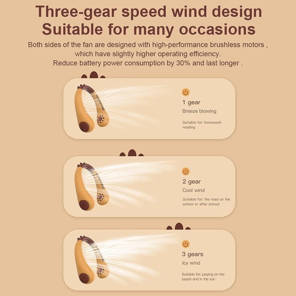 Portable Kids Neck Fan 1800mAh Hands-Free USB Rechargeable Cooling Hanging Fan Quiet Neck Cooler for Kids 3 Speeds (Color : Orange) (White)