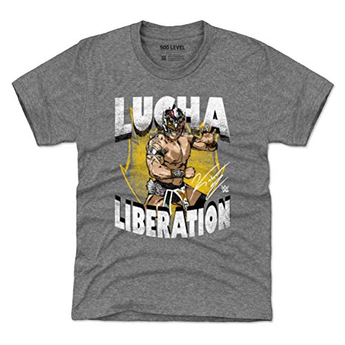 500 LEVEL Kalisto WWE Youth Shirt (Kids Shirt, 8Y Medium, Tri Gray) - Kalisto Lucha Liberation WHT