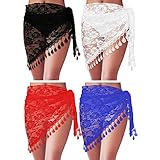 4 Pieces Women Lace Wrap Sarong Bikini Cover Ups Short Wrap Skirt Beach Swimwear Pareo for Vocation