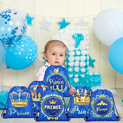 Sweetude KOU-PARTYGIFTSBAGS-0621 24 Pcs Prince Party Gifts Bags Prince Crown Blue Drawstring Bags Decoration Favor Storage thumb #5