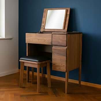 展示品 アカセ木工 モアレ ス ウォールナット 材 木製ドレッサー・鏡台、椅子付 展示品 アカセ木工 モアレ ス ウォールナット 材 木製ドレッサー