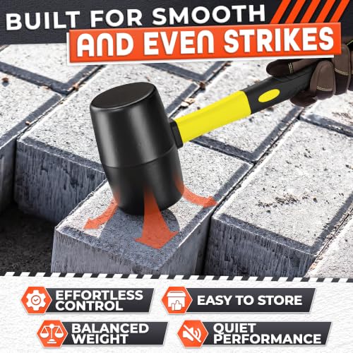 Image of Rubber Mallet Hammer 32 Oz, Yellow, Soft Face Non-Marring Head | Soft Non-Marring Rubber Head, Ergonomic Non-Slip Handle; Flooring, Decking, Paver and Tent Stake Work; Anti-Vibration Grip