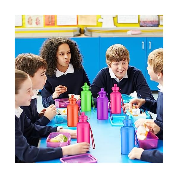 Bokon 60 Pcs 18 oz Bulk Water Bottles for Kids Reusable Water Bottles Sports Plastic Water Bottle with Strap Squeeze Neon Water Bottles for Kids Bike Team Students Summer School Classroom Gift - Image 6