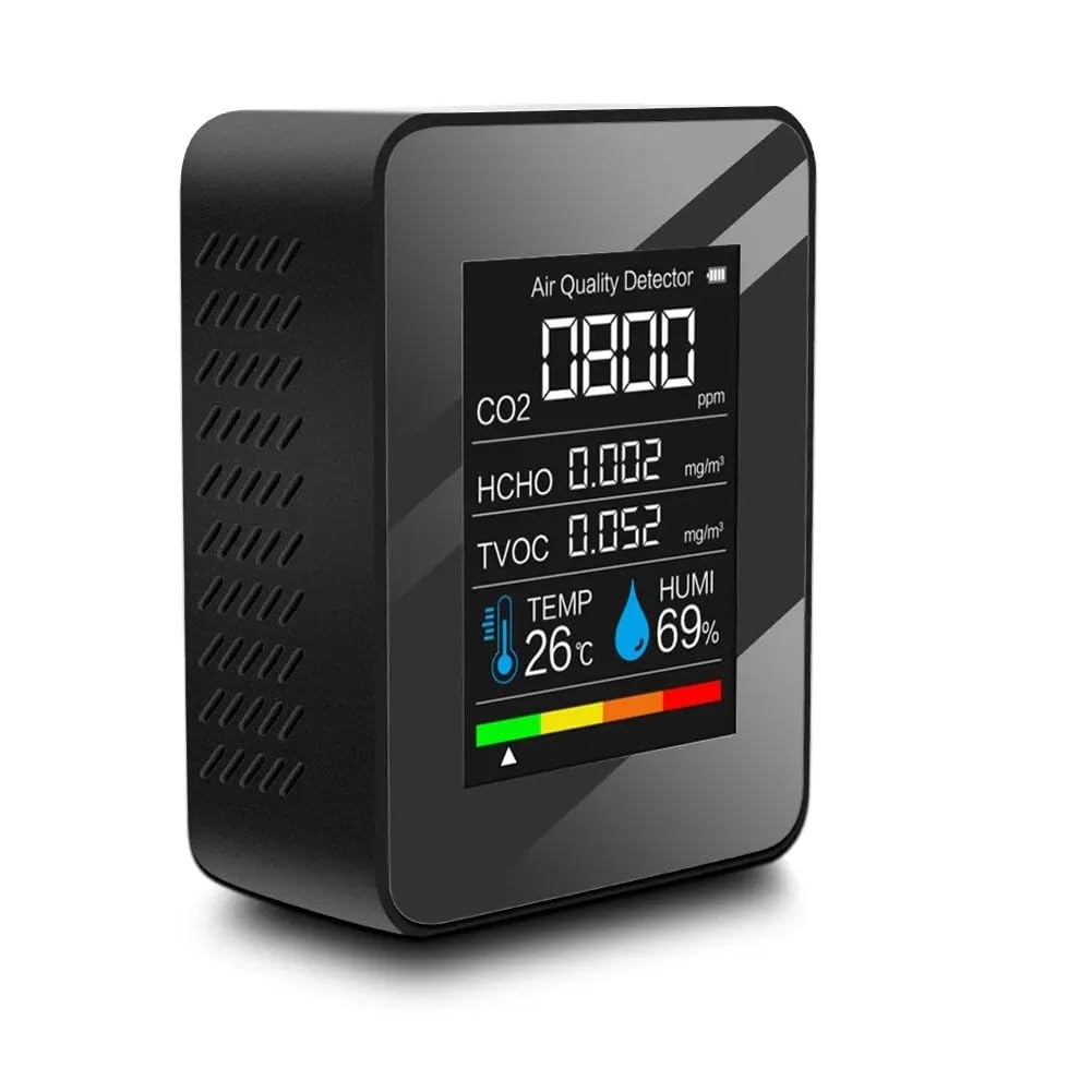 Littimoon 5-in-1 Air Quality Monitor Levels Temperature & Humidity Detector with LCD Display Indoor Air Quality Sensor for Home