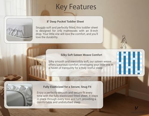 Image of 3 Piece Toddler Sheet Set Pure Cotton Soft and Breathable Kids Bedding with Fitted Sheet Elastic Flat Sheet and Pillowcase for Mini Crib Toddler Bed White