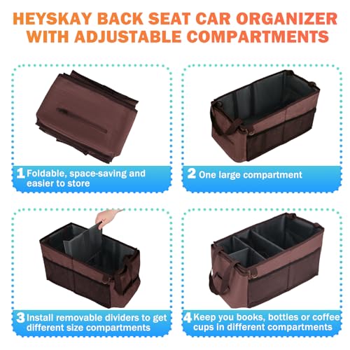 Image of HEYSKAY Car Seat Organizer-Passenger Seat Organizer, Collapsible Small Car Seat Organizer for Console Front /Back, Car Caddy Organizer with 4pc Drink Holders Automotive Backseat Organizer for Kids