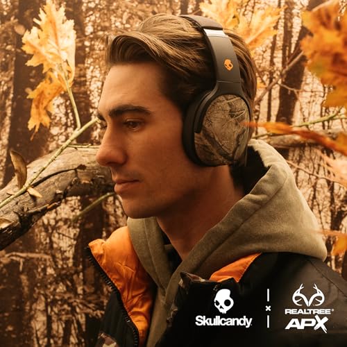 Image of Skullcandy Crusher Evo Wireless Bluetooth Headphones with Multi-Sensory Bass, Noise Isolating Over-Ear Fit, Up to 40 Hours Battery, Microphone for iPhone Android - Realtree APX Black /Orange