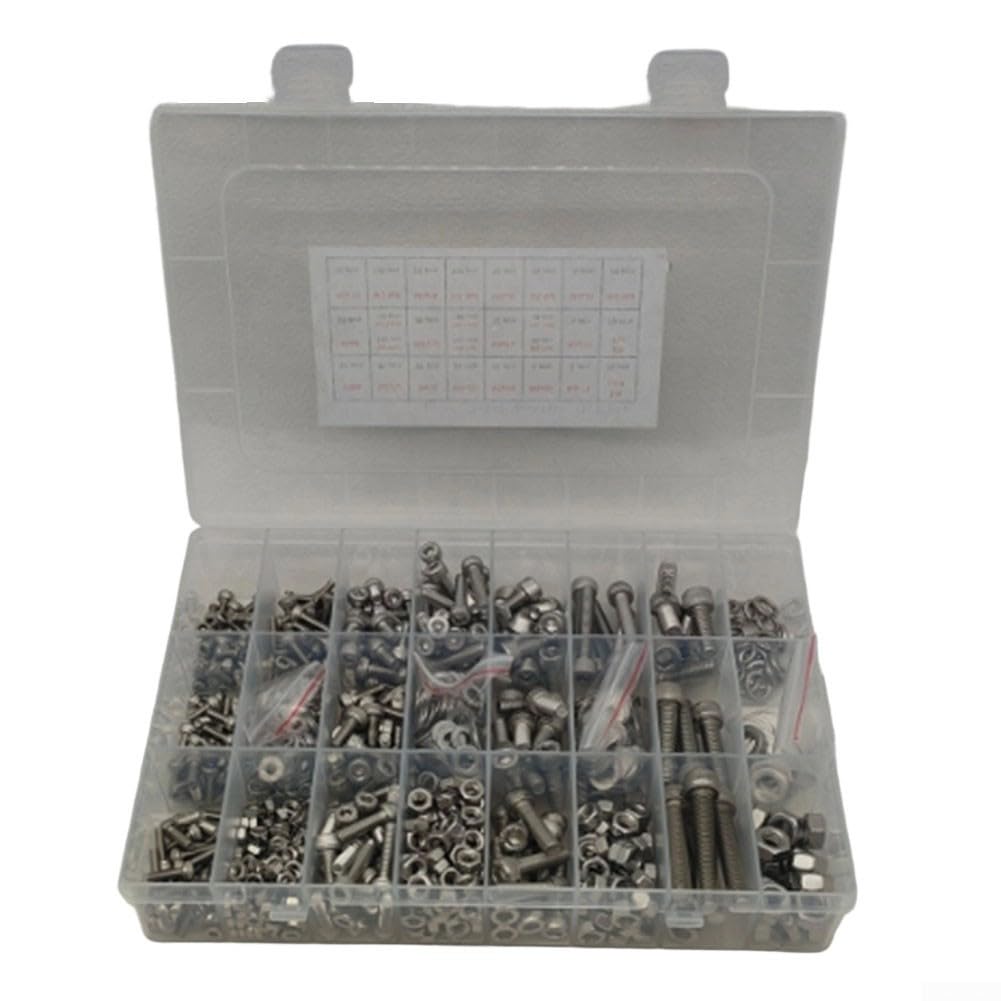 Juego de tornillos Allen de acero inoxidable 304 de 1220 piezas con tuercas y arandelas, A2-70, tornillos cilíndricos hexagonales, caja surtida para impresión 3D, bricolaje, montaje y reparación de