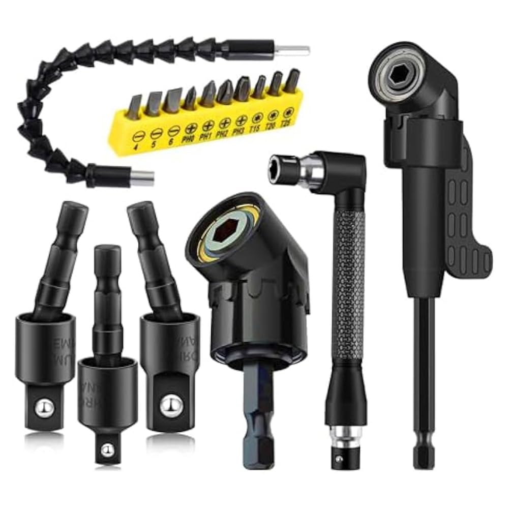 Xuzxinze 17pcs Flexible Drill Bit Extension,3pcs Rotatable Socket Adapter,3pcs Right Angle Drill Attachment,10 Screwdriver Bits