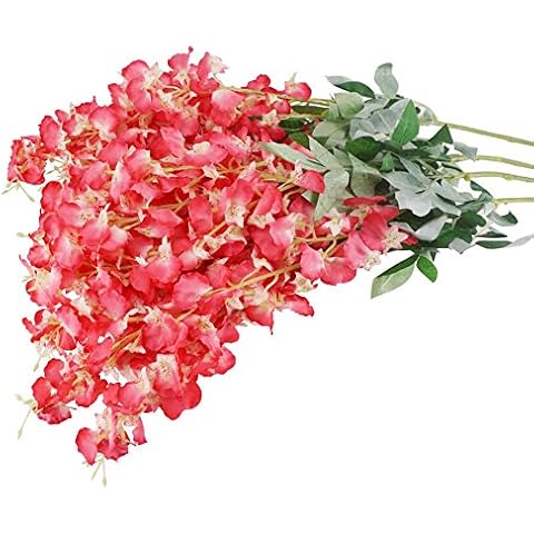 LESHABAYER Artificial Orchid Flowers, 4pcs 43" Hand-Crafted Dancing Flower Lady Orchids Fake Silk Oncidium Floral for Indoor Outdoor Home Wedding Garden Office Decoration (Hot Pink) Cover