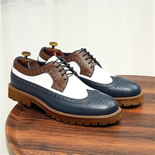Mens Color Block Fashion Leather Brogue Large Size Dress Shoes Lace up3