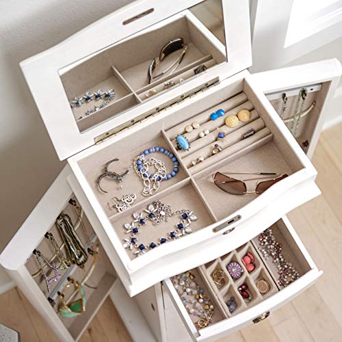 Hives And Honey 7676-163 Hives & Honey Noel Standing Jewelry Armoire Cabinet, Locking Jewelry Storage Organizer With Top Flip Mirror, 2 Side Doors, 7 Drawers, Jewelry Chest, Jewelry Box For Necklace, Earring, Bracelet, White thumb #2