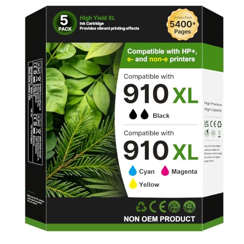 Image of 910 XL for HP 910xl Ink Cartridges Combo Pack Compatible with HP 8020 Printer Ink Cartridges HP910 Work for Officejet 8015 8020 8028 8035 Printer, Black Color 5 Pack