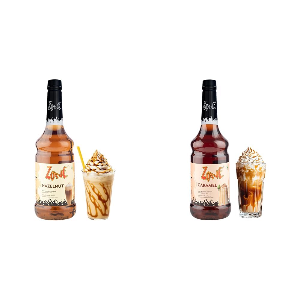 Zone Hazelnut Flavoured Syrups 1000ml – Premium Café-Style Syrups for Mocktails, Cocktails, + Zone Caramel Flavoured syrup Perfect For Rich Coffee Syrup & Drink Mixer for Lattes,-image-27