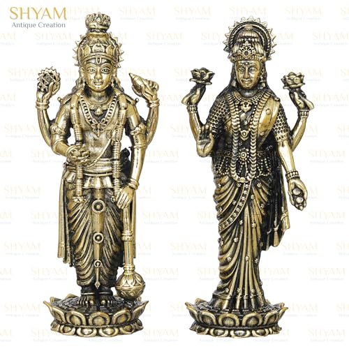 Image of Brass Pair of Maa Lakshmi Vishnu Ji Standing Statue MATA Laxmi Vishnu Murti Lakshmi Narayan Idol for Home Temple Diwali Pooja