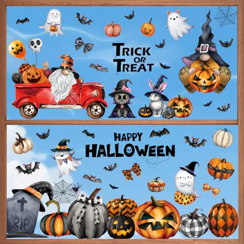 Enwokran Halloween Window Decals - 103pcs, Cute Double Sided Removable Window Stickers for Party Decorations