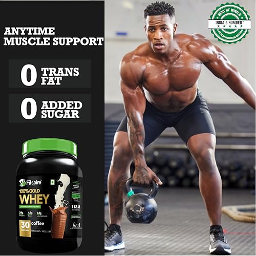 Image of Fitspire 100% Gold Whey Advanced Isolate | 24g Protein | 4.3g BCAA | 100% Authentic & No Adulteration |Isolate Whey Blend |Muscle Growth & Recovery | DigeZyme For Easy Digestion(Coffee,1 kg /2.2 lb, 30 Servings)