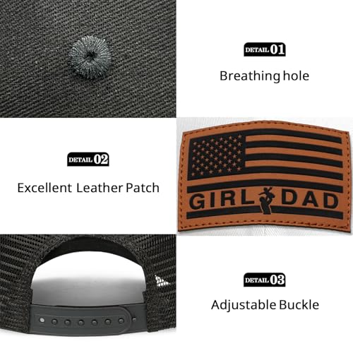 Image of Girl Father Daddy Dad Leather Patch Hat Birthday for Dad Papa from Daughter Son Adjustable Trucker Hat