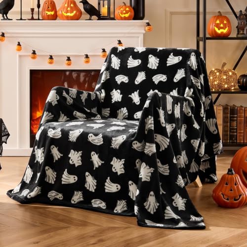 Image of BEDELITE Ghost Halloween Throw Blanket Decor & Gift, Black, 50 inchx60 inch