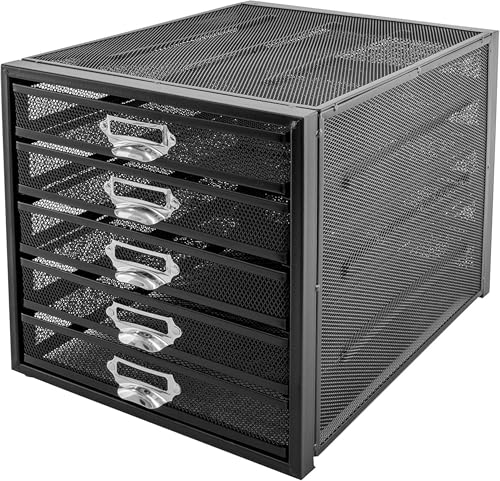OSCO Black Wire Mesh 5 Tier Paper Sorter, Large A4 File Holder, Desktop Document Storage, Paperwork Tray, Stackable Desk Tidy, Home Office Filing, Rubber Feet, Fully Assembled