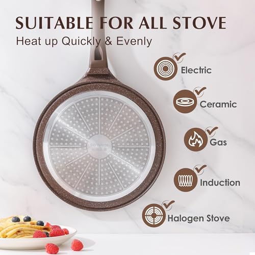 SENSARTE Crepe Pfanne 26cm, Toffeebraun Granit Beschichtung Antihaftpfanne – Ansicht 3