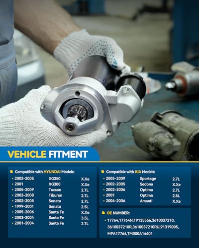 Image of PHILTOP New Starter for Hyundai,Kia Compatible with Hyundai Santa Fe | Optima, Tucson, Sportage, Sonata, Sedona, XG350, Tiburon, Amanti, XG300;17764N,91319005,3610037210RU,3610037210R