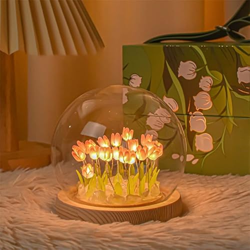 KINGCOO DIY Tulip Night Light Handmade Furniture Decoration Simulation Flower Bedroom Table Lamp Children Girl Couple Friends Gift Atmosphere Decoration Desk Ornament (13 Flowers)