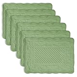 Grass Green 100% Cotton Quilted Placemats Set of 6, Rectangular Placemats Machine Washable-13x18 inches for Kitchen or Dining Table Fabric Rectangular Table Mats (13"x18")