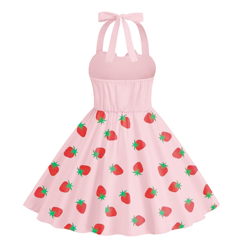 1950er Vintage-Kleider für Mädchen, Neckholder-Kleid, ärmellos, Schleife, Herzausschnitt, 4–12 Jahre