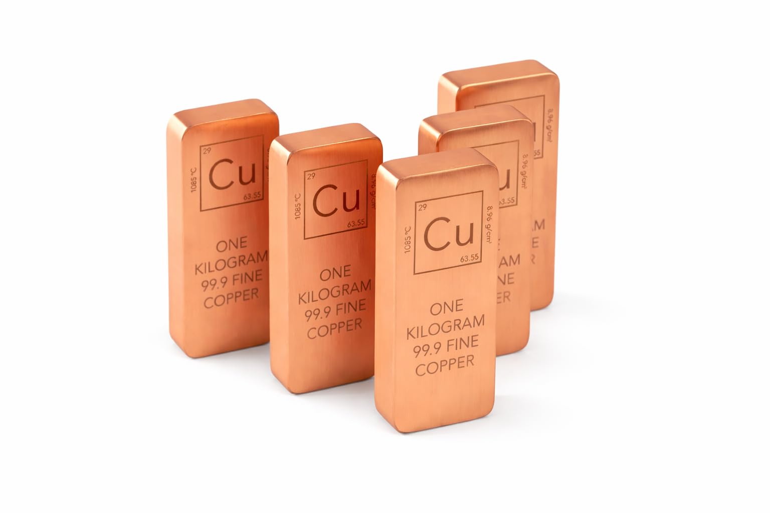 Solid Copper Bullion Bar, 1kg (2.2 lb), 99.9% Pure Fine Copper Ingot, Investment Grade, Quality Control Certified (5)