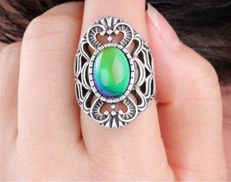 LOKILOKI 2 Uds Anillos De Estado De Ánimo Que Cambian De Color Chapados En Plata Antigua Que Cambian La Temperatura del Color Conjunto De Anillos De Sensación De Emoción para Mujeres/Hombres