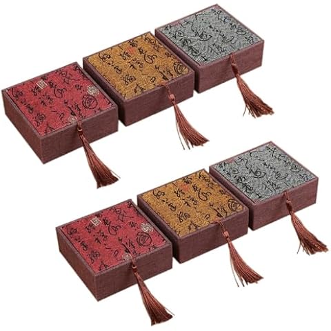 MIAO JIN 6 Pieces Retro style Square Tassel Jewelry Boxes Set Small Travel Gift Organizer, Portable Traditional Bracelet Jewelry Earring Packaging Case for Valentine Day Anniversary Birthday Gift Cover