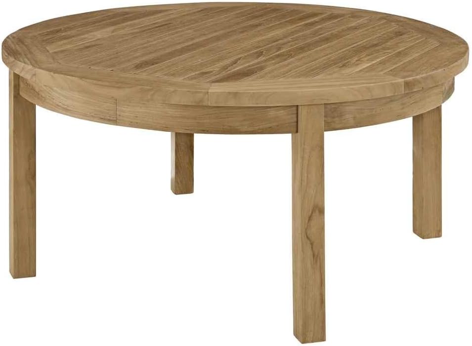 Modway Marina Premium Grade A Teak Wood Outdoor Patio Round Coffee Table in Natural