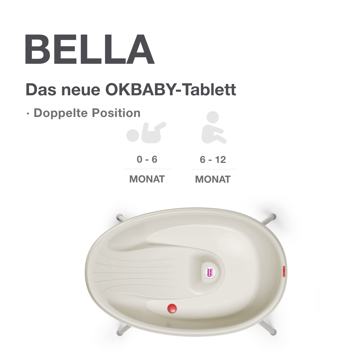OKBABY Bella Kit mit Halterung, gemütliche Badewanne für Neugeborene und Babys von 0-12 Monate - Weiss