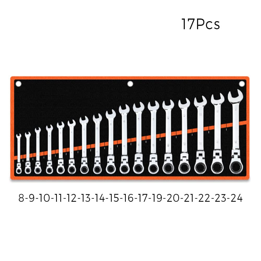 Llaves Fijas,Llaves Fijas con Carraca Juego de llaves de trinquete de 72 dientes, llaves multiherramienta métricas de 8-24MM, juego de herramientas de combinación de llave dinamométrica, cabezal fijo/